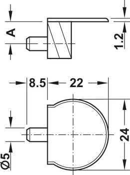 Conector de armário, Rasant-Tab, para encaixar em furo com diâmetro de 5 mm