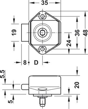 Fechadura de lingueta, Häfele Push-Lock Mini, entrada de 15 mm