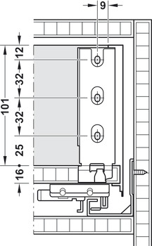Sistema de corrediças com laterais de gaveta, Häfele Matrix Box Slim A, altura da lateral de gaveta 128 mm, capacidade de carga 30 kg, com mecanismos de fecho automático e de fecho suave
