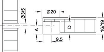 Conector de armário, Rasant-Tab, para aparafusar em furo de Ø 3 ou 5 mm
