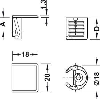 Conector de armário, Tab 18, sem elemento de aperto