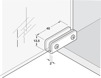 Dobradiça, para construções de vidro/madeira, montagem embutida, ângulo de abertura de 110°