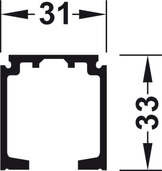 Trilho simples, Pré-furadas, L x A: 31 x 33 mm