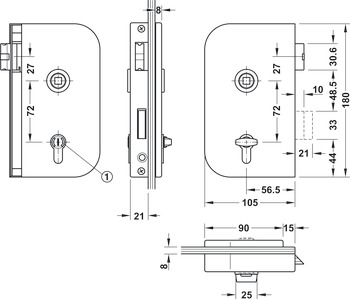 Fechadura para portas de vidro para sanitários/banheiros, GHP 103, Startec