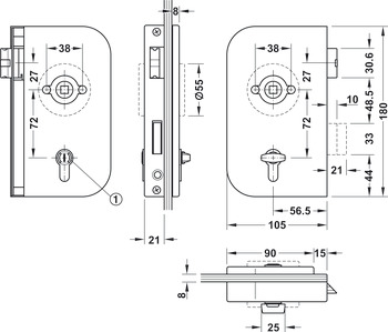 Fechadura para portas de vidro para sanitários/banheiros, GHP 103, Startec