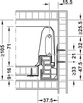 Sistema de corrediças com laterais de gaveta, Häfele Matrix Box S35, altura da lateral da gaveta 84 mm, capacidade de carga 35 kg, com mecanismos de amortecimento e de fechamento automático
