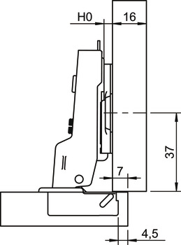 Dobradiça Metalla 110, montagem Dupla, ângulo de abertura 105°, sistema Clip-on