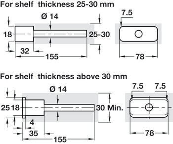 Suporte para prateleira oculto, para espessura de prateleira de 25-40 mm, Triade