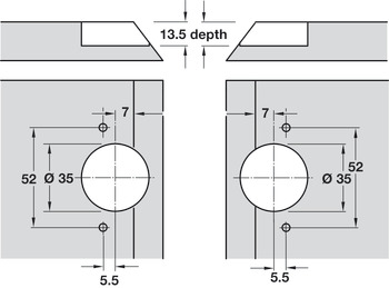 Dobradiça para porta com esquadria, GS 45, corte de meia esquadria a 45°