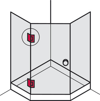 dobradiça para porta de box de banho, para conexões vidro-vidro, frente de vidro a 135°