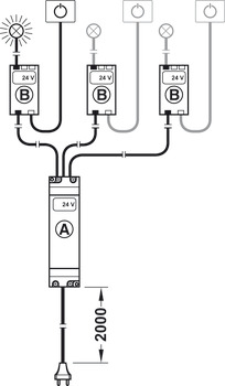 distribuidor de 3 vias, Com função de interruptor, Häfele Loox