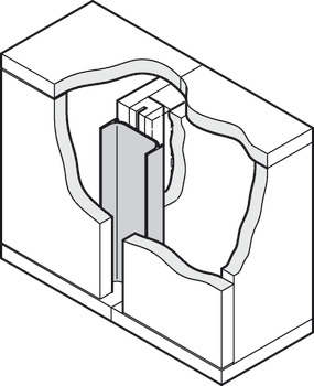 Perfil puxador embutido vertical, Alumínio, para frente sem puxador visível