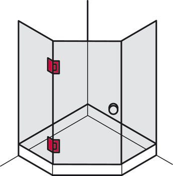 dobradiça para porta de box de banho, para conexões vidro-vidro, frente de vidro a 135°