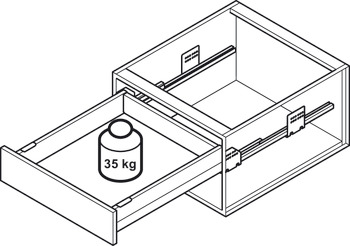 Sistema de corrediças com laterais de gaveta, Häfele Matrix Box S35, altura da lateral da gaveta 84 mm, capacidade de carga 35 kg, com mecanismos de amortecimento e de fechamento automático