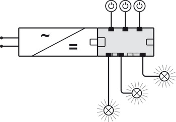 Distribuidor, Häfele Loox5 de 12 V com função de comutação de 2 pinos (monocromático)