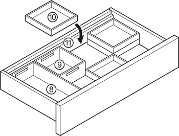Caixa 3, Sistema de compartimento de gaveta, universal, flexível