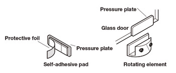 Dobradiça para porta de vidro, Ângulo de abertura de 95°, montagem embutida