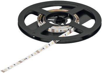 Fita LED, Häfele Loox5 LED 2073, 12 V, multibranco, 8 mm, 60 LED/m, 4,8 W/m, Branco quente 2700 K para branco frio 5000 K, rolo de 5 m